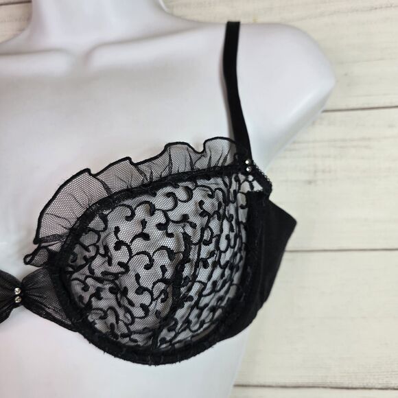 Pierre Balmain VINTAGE Sheer Lace Black Bra Sz 36 Made In France - Picture 2 of 7